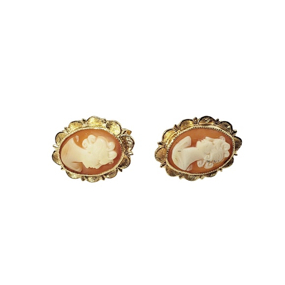 Vintage 14 Karat Yellow Gold Cameo Earrings #12704 - Picture 3 of 7
